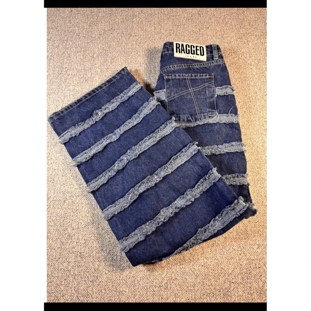 Ragged Jeans Y2K Wide Leg Blue Denim Striped Jeans Womens Size 26 - Picture 6 of 8